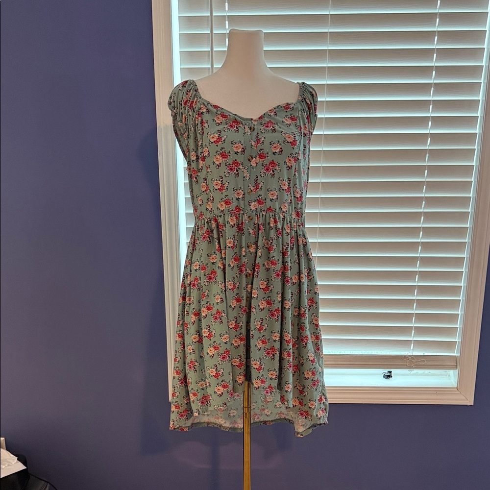 No Boundaries Mint Green Floral Mini Dress with Pink Roses